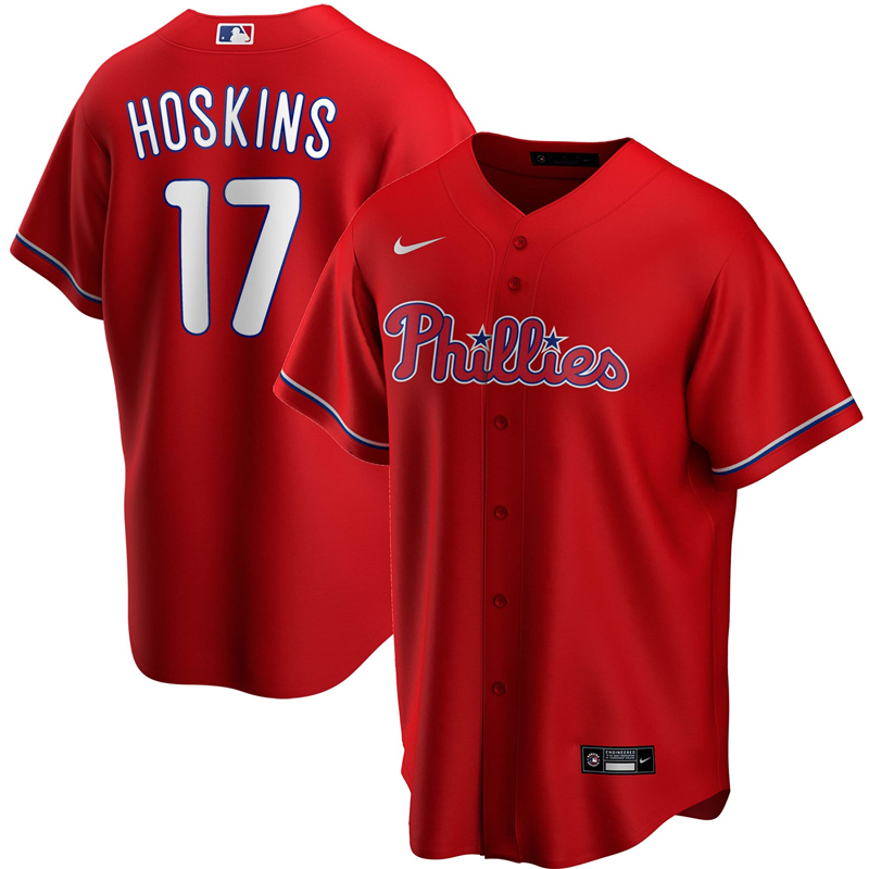 2020 MLB Men Philadelphia Phillies 17 Rhys Hoskins Nike Red Alternate 2020 Replica Player Jersey 1